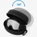 Kids Ski Goggle Case showing wide opening design with ski goggles inside and attachment hook