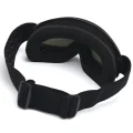 Rear view of kids ski goggles showing foam lining and an adjustable black elastic strap