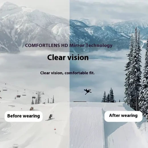 Snow scene comparison demonstrating the contrast effect of the grey mirrored ski goggle lens