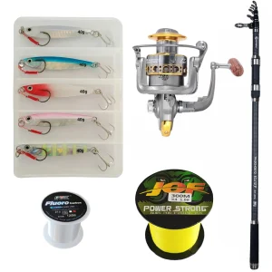 3.6m Surf Casting Combo with 5000 Reel, 5 Suckerme 40g Lures, Braid and Leader