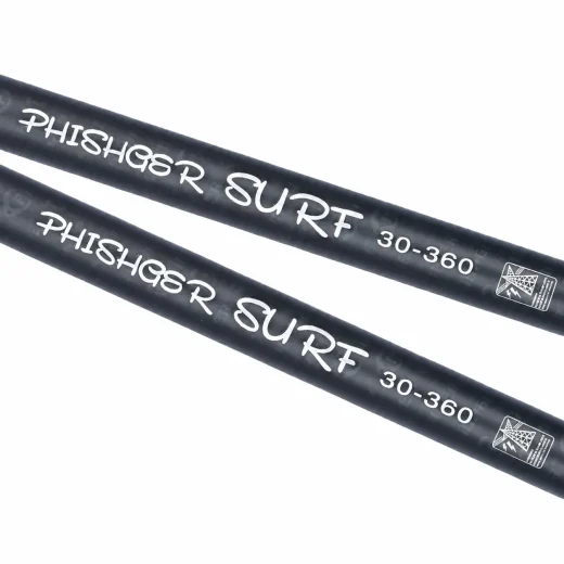 Close-up of the PHISHGER Surf 3.6m surfcasting rod blank showing the 30-360 model marking