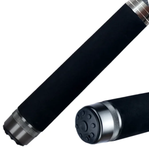 Close-up of the black EVA handle and metal butt cap on the PHISHGER surfcasting rod