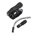 Close-up of black handlebar remote and cable adjustment fittings