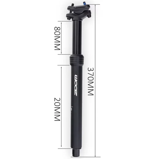 Dropper seatpost showing 80mm travel and 370mm overall length