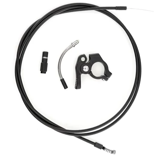 Handlebar remote with coiled cable and dropper cable fittings